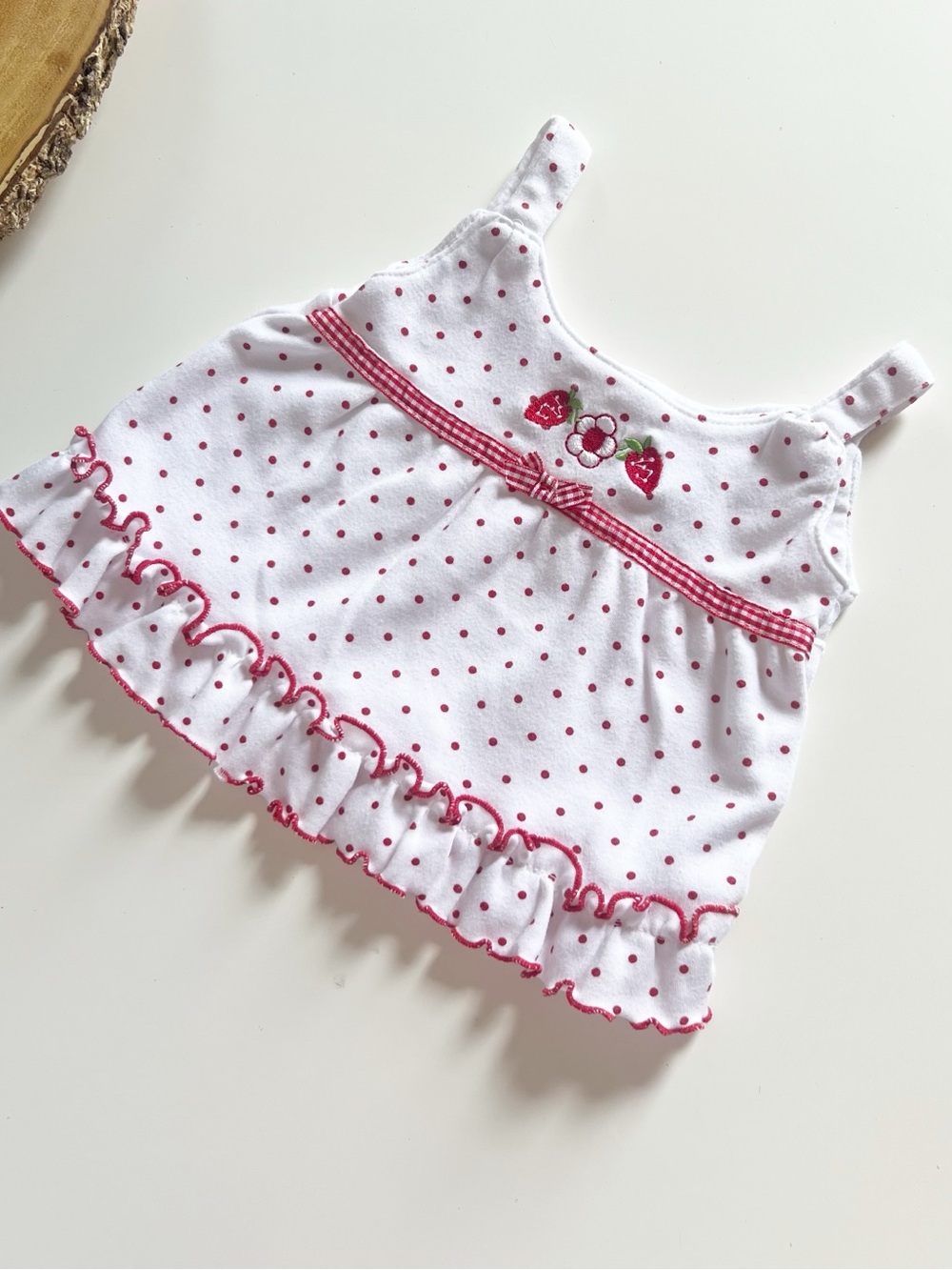 Vintage Baby Girl Strawberry Polkadot Shirt Dress | 3-6m